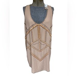 Beige Beaded Mini Dress